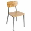 BFM Seating Hamilton Gray Steel Side Chair With Natural Ash Wooden Back And Seat - Platinum Finish