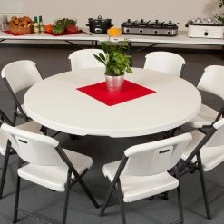 Lifetime Round Folding Table, 60" Plastic, Almond - 4/Pack
