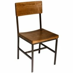 BFM Seating Memphis Distressed Rustic Clear Coated Steel Side Chair With Autumn Ash Wooden Back And Seat