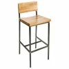 BFM Seating Memphis Distressed Rustic Clear Coated Steel Bar Height Chair With Natural Ash Wooden Back And Seat