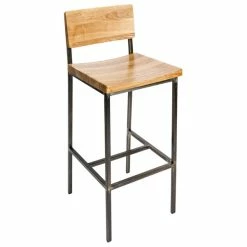 BFM Seating Memphis Distressed Rustic Clear Coated Steel Bar Height Chair With Natural Ash Wooden Back And Seat