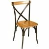 BFM Seating Henry Distressed Rustic Clear Coated Steel Side Chair With Natural Ash Wooden Back And Seat
