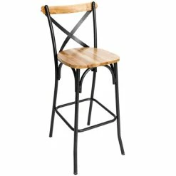BFM Seating Henry Sand Black Steel Bar Height Chair With Natural Ash Wooden Back And Seat