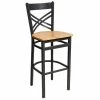 BFM Seating Akrin Sand Black Steel Bar Height Chair With Cross Steel Back And Natural Ash Wooden Seat