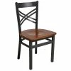 BFM Seating Akrin Sand Black Steel Side Chair With Cross Steel Back And Cherry Wooden Seat