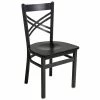 BFM Seating Akrin Sand Black Steel Side Chair With Cross Steel Back And Black Wooden Seat