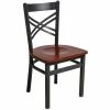 BFM Seating Akrin Sand Black Steel Side Chair With Cross Steel Back And Mahogany Wooden Seat