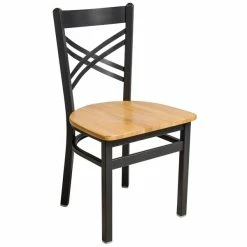 BFM Seating Akrin Sand Black Steel Side Chair With Cross Steel Back And Natural Ash Wooden Seat