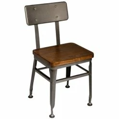 BFM Seating Lincoln Clear Coated Steel Side Chair With Steel Back And Autumn Ash Wooden Seat
