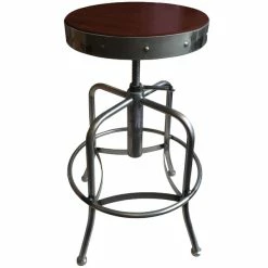 Holland Bar Stool 910CLDC Clear Coat Steel Height Adjustable Stool With Dark Cherry Finish Seat