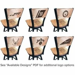 Holland Bar Stool Black Steel Logo Laser Engraved Bar Height Swivel Chair With Maple Back And Seat -Lancaster Table & Seating Shop 1315132