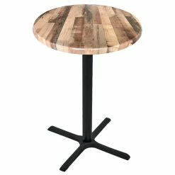 Holland Bar Stool OD211-3036BWOD30RRustic 30" Round Rustic Wood Laminate Outdoor / Indoor Counter Height Table With Cross Base