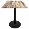Holland Bar Stool OD214-2242BWOD36SQRustic 36" Square Rustic Wood Laminate Outdoor / Indoor Bar Height Table With Round Base