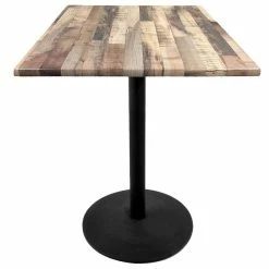 Holland Bar Stool OD214-2242BWOD36SQRustic 36" Square Rustic Wood Laminate Outdoor / Indoor Bar Height Table With Round Base