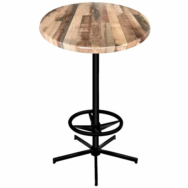 Holland Bar Stool OD21642BWOD36RRustic 36" Round Rustic Wood Laminate Outdoor / Indoor Bar Height Table With Foot Rest Base 1 Holland Bar Stool OD21642BWOD36RRustic 36" Round Rustic Wood Laminate Outdoor / Indoor Bar Height Table With Foot Rest Base