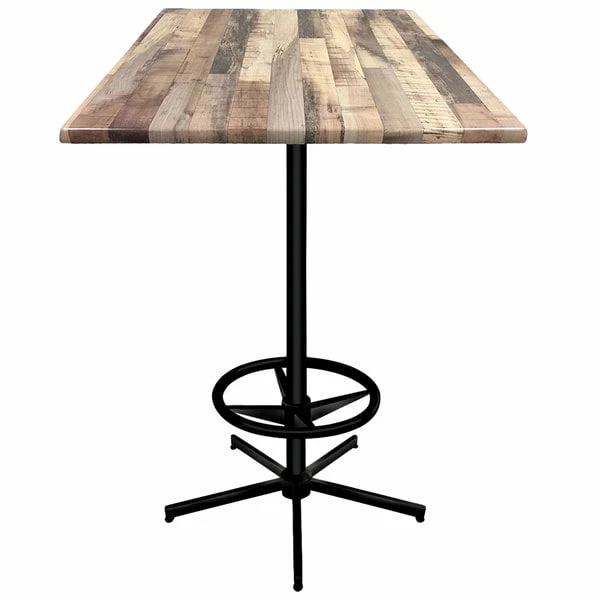 Holland Bar Stool OD21642BWOD36SQRustic 36" Square Rustic Wood Laminate Outdoor / Indoor Bar Height Table With Foot Rest Base 1 Holland Bar Stool OD21642BWOD36SQRustic 36" Square Rustic Wood Laminate Outdoor / Indoor Bar Height Table With Foot Rest Base