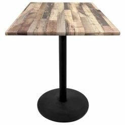 Holland Bar Stool OD214-2230BWOD30SQRustic 30" Square Rustic Wood Laminate Outdoor / Indoor Standard Height Table With Round Base