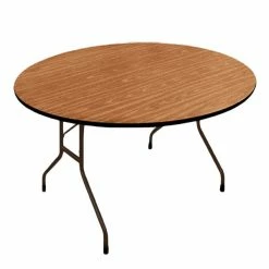 Correll 60" Round Medium Oak Solid High Pressure Heavy Duty Folding Table With Plywood Core
