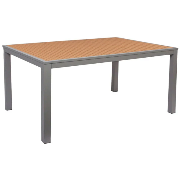 BFM Seating Longport 35" X 71" Silver Aluminum Bolt-Down Standard Height Table With Synthetic Teak Top 1 BFM Seating Longport 35" X 71" Silver Aluminum Bolt-Down Standard Height Table With Synthetic Teak Top