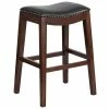 Flash Furniture TA-411030-CA-GG Cappuccino Wood Bar Height Stool With Black Leather Saddle Seat