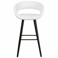 Flash Furniture CH-152560-WH-VY-GG Brynn Series Cappuccino Wood Bar Height Stool With White Vinyl Seat -Lancaster Table & Seating Shop 1422592