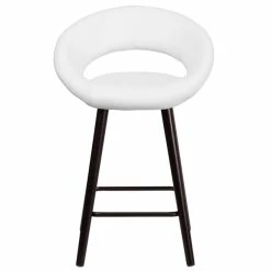 Flash Furniture CH-152551-WH-VY-GG Kelsey Series Cappuccino Wood Counter Height Stool With White Vinyl Seat -Lancaster Table & Seating Shop 1423114
