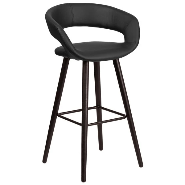 Flash Furniture CH-152560-BK-VY-GG Brynn Series Cappuccino Wood Bar Height Stool With Black Vinyl Seat 1 Flash Furniture CH-152560-BK-VY-GG Brynn Series Cappuccino Wood Bar Height Stool With Black Vinyl Seat