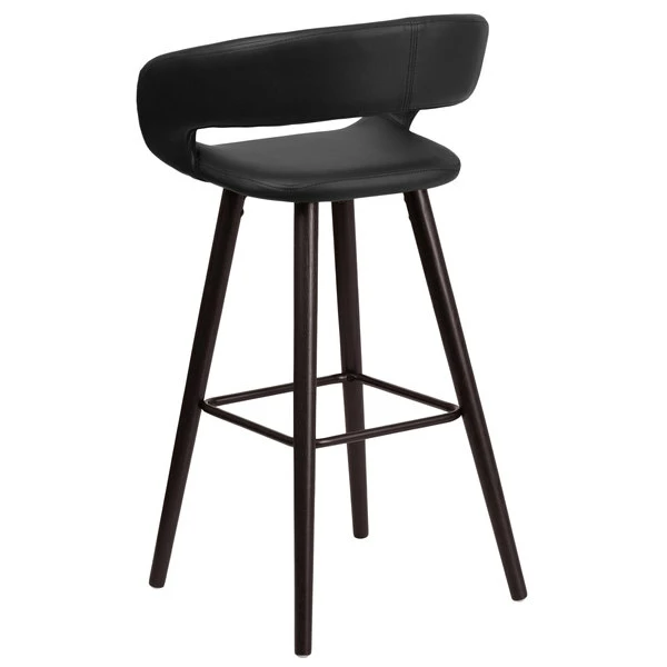 Flash Furniture CH-152560-BK-VY-GG Brynn Series Cappuccino Wood Bar Height Stool With Black Vinyl Seat 2 Flash Furniture CH-152560-BK-VY-GG Brynn Series Cappuccino Wood Bar Height Stool With Black Vinyl Seat - Image 2