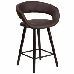 Flash Furniture CH-152561-BRN-VY-GG Brynn Series Cappuccino Wood Counter Height Stool With Brown Vinyl Seat