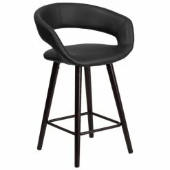 Flash Furniture CH-152561-BK-VY-GG Brynn Series Cappuccino Wood Counter Height Stool With Black Vinyl Seat