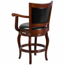 Flash Furniture TA-2125-24-CHY-GG Cherry Wood Counter Height Panel Back Stool With Black Leather Swivel Seat -Lancaster Table & Seating Shop 1423795