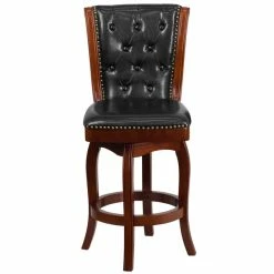 Flash Furniture TA-240126-CA-GG Cappuccino Wood Counter Height Button Tufted Back Stool With Black Leather Swivel Seat -Lancaster Table & Seating Shop 1424465