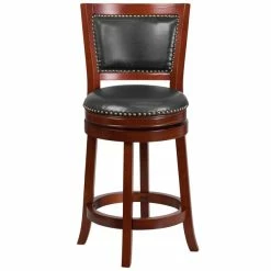 Flash Furniture TA-355526-DC-CTR-GG Dark Cherry Counter Height Panel Back Stool With Walnut Leather Swivel Seat -Lancaster Table & Seating Shop 1424517