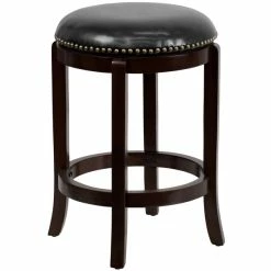 Flash Furniture TA-68924-CA-CTR-GG Cappuccino Wood Counter Height Stool With Black Leather Swivel Seat