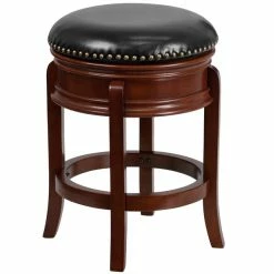 Flash Furniture TA-68824-LC-CTR-GG Light Cherry Wood Counter Height Stool With Black Leather Swivel Seat