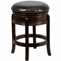 Flash Furniture TA-68824-CA-CTR-GG Cappuccino Wood Counter Height Stool With Black Leather Swivel Seat