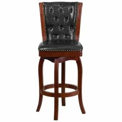 Flash Furniture TA-240130-CHY-GG Cherry Wood Bar Height Button Tufted Back Stool With Black Leather Swivel Seat 5 Flash Furniture TA-240130-CHY-GG Cherry Wood Bar Height Button Tufted Back Stool With Black Leather Swivel Seat -Lancaster Table & Seating Shop 1424699
