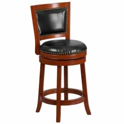 Flash Furniture TA-355526-LC-CTR-GG Light Cherry Counter Height Panel Back Stool With Black Leather Swivel Seat
