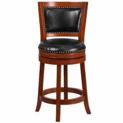 Flash Furniture TA-355526-LC-CTR-GG Light Cherry Counter Height Panel Back Stool With Black Leather Swivel Seat -Lancaster Table & Seating Shop 1424749