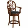 Flash Furniture TA-550226-BDY-GG Brandy Wood Counter Height Designer Back Stool With Black Leather Swivel Seat