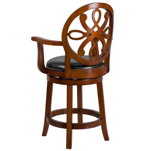 Flash Furniture TA-550226-BDY-GG Brandy Wood Counter Height Designer Back Stool With Black Leather Swivel Seat 2 Flash Furniture TA-550226-BDY-GG Brandy Wood Counter Height Designer Back Stool With Black Leather Swivel Seat - Image 2