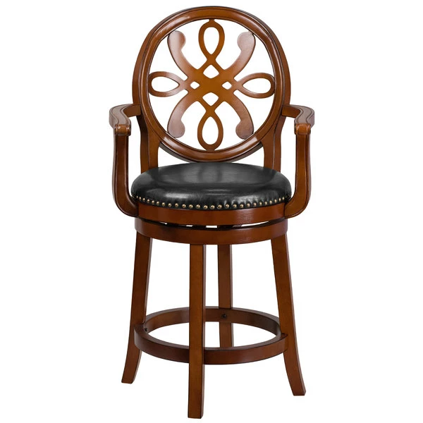Flash Furniture TA-550226-BDY-GG Brandy Wood Counter Height Designer Back Stool With Black Leather Swivel Seat 3 Flash Furniture TA-550226-BDY-GG Brandy Wood Counter Height Designer Back Stool With Black Leather Swivel Seat - Image 3