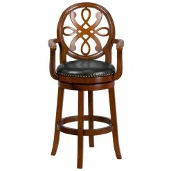 Flash Furniture TA-550230-BDY-GG Brandy Wood Bar Height Designer Back Stool With Black Leather Swivel Seat 5 Flash Furniture TA-550230-BDY-GG Brandy Wood Bar Height Designer Back Stool With Black Leather Swivel Seat -Lancaster Table & Seating Shop 1424849