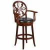 Flash Furniture TA-550230-CHY-GG Cherry Wood Bar Height Designer Back Stool With Black Leather Swivel Seat