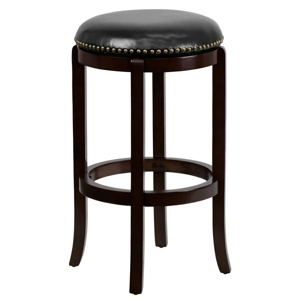 Flash Furniture TA-68929-CA-GG Cappuccino Wood Bar Height Stool With Black Leather Swivel Seat 1 Flash Furniture TA-68929-CA-GG Cappuccino Wood Bar Height Stool With Black Leather Swivel Seat