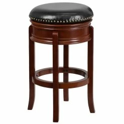 Flash Furniture TA-68829-LC-GG Light Cherry Wood Bar Height Stool With Black Leather Swivel Seat