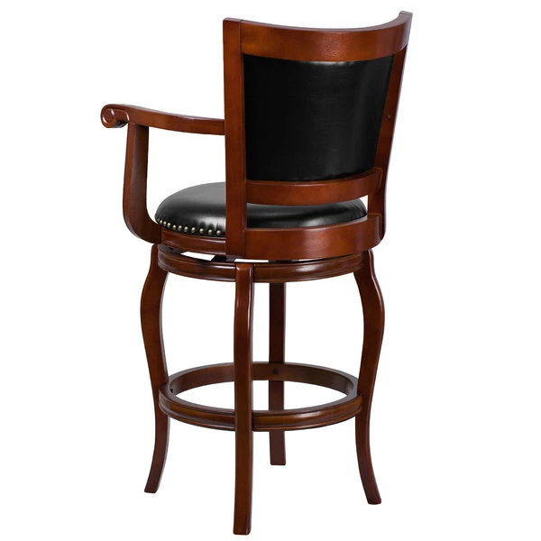 Flash Furniture TA-21259-CHY-GG Cherry Wood Bar Height Panel Back Stool With Arms And Black Leather Swivel Seat 2 Flash Furniture TA-21259-CHY-GG Cherry Wood Bar Height Panel Back Stool With Arms And Black Leather Swivel Seat - Image 2