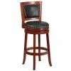 Flash Furniture TA-355530-DC-GG Dark Cherry Wood Bar Height Panel Back Stool With Walnut Leather Swivel Seat