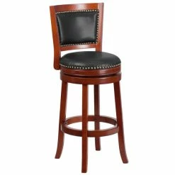 Flash Furniture TA-355530-DC-GG Dark Cherry Wood Bar Height Panel Back Stool With Walnut Leather Swivel Seat
