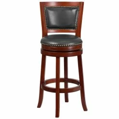Flash Furniture TA-355530-DC-GG Dark Cherry Wood Bar Height Panel Back Stool With Walnut Leather Swivel Seat -Lancaster Table & Seating Shop 1425711
